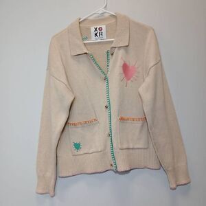 Keri Rosenthal womens medium boxy sweater patchwork nature‎ cotton Novelty